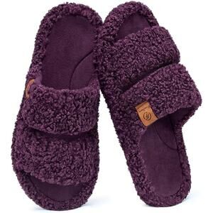 New EverFoams Womens Size 9/10 Purple Fuzzy Open Toe Memory Foam Slippers